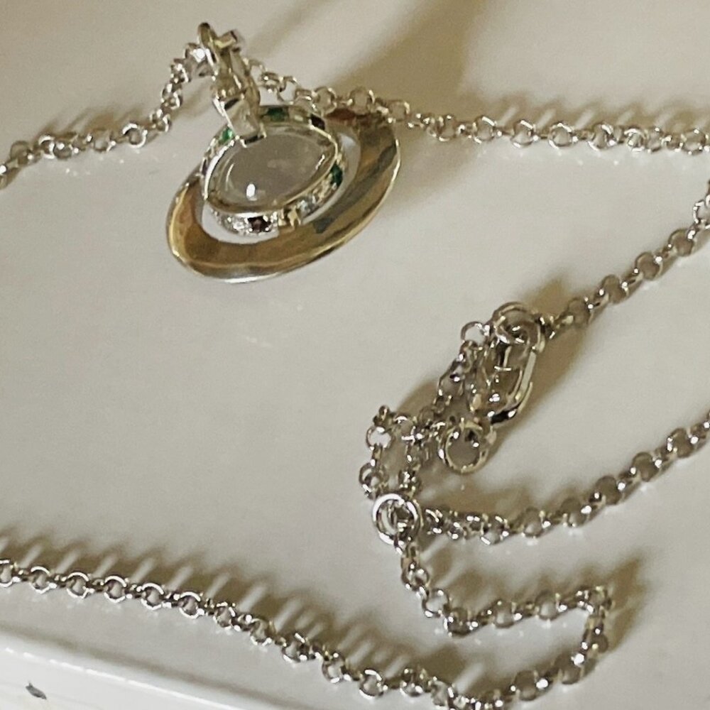 New Silver Vivienne Westwood Saturn chain Orb Choker Necklace Charm